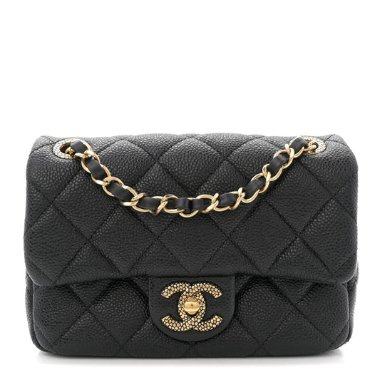 Grained Lambskin Quilted Mini Flap Black