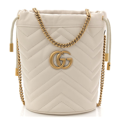 Calfskin Matelasse Mini GG Marmont 2.0 Bucket Bag White