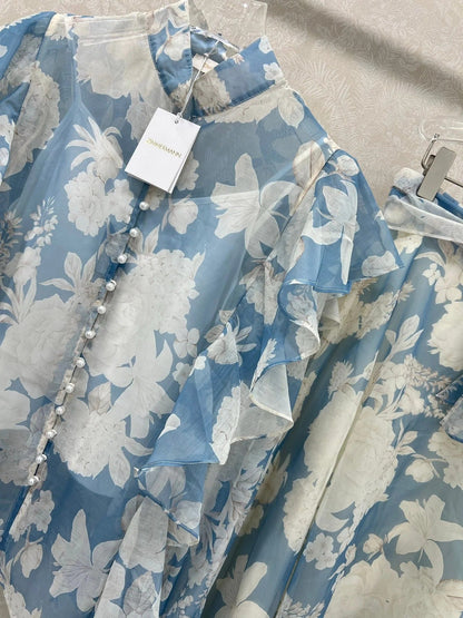 ZIMMER FLORAL PRINTED BLUE CHIFFON SET 269183