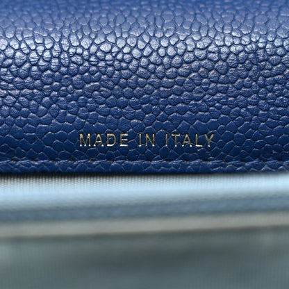 Grained Calfskin Quilted Cuba Square Wallet On Chain WOC Blue