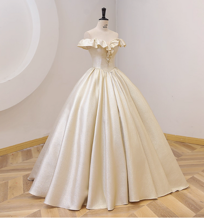 Elegant Vintage One-Shoulder Ruffle Shiny Satin Ball Gown Evening Dress Sweet 16 Dress P4413
