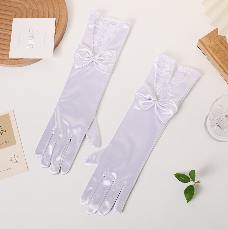 Stage performance long bow lace gloves satin wedding dress bride etiquette performance     S6256