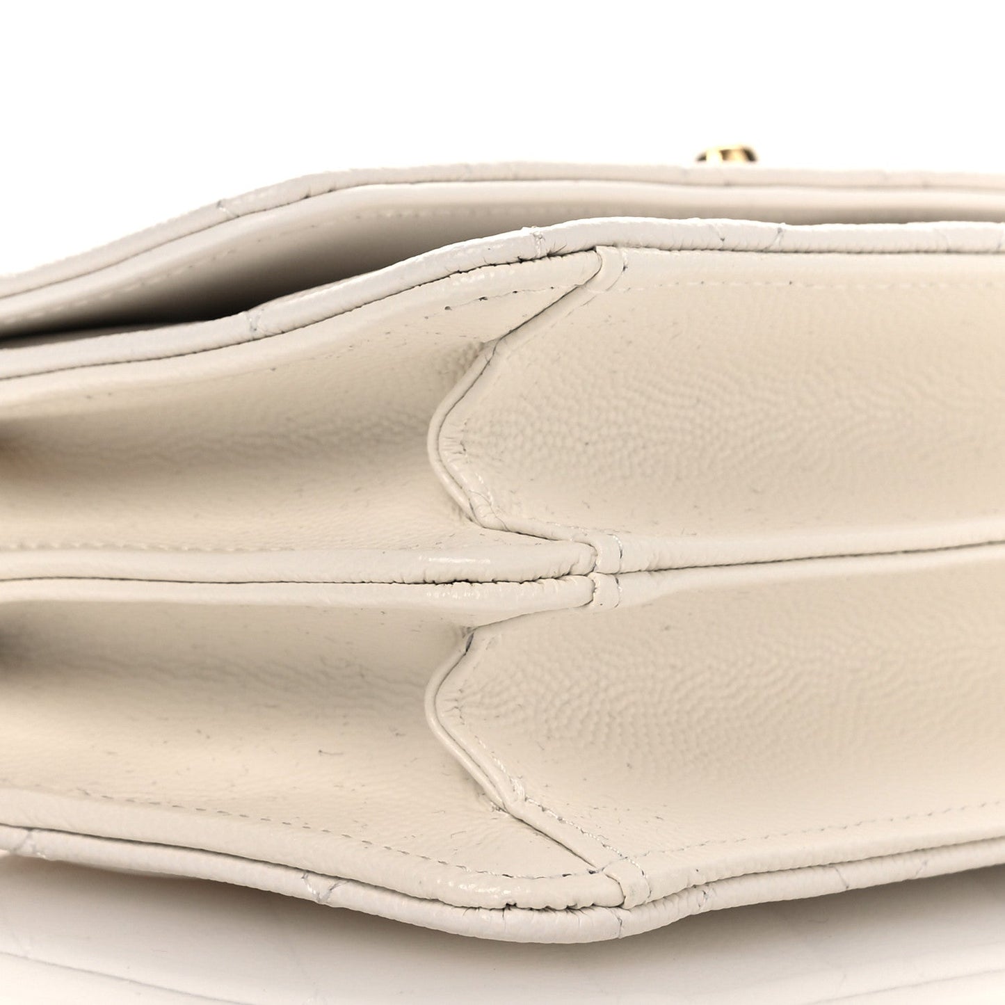 Shiny Caviar Quilted Flap Charm Wallet On Chain WOC White