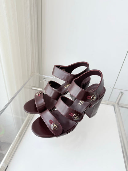 Chanel 26 Turnlock 80 Burgundy Sandal Heels in Lambskin 597404