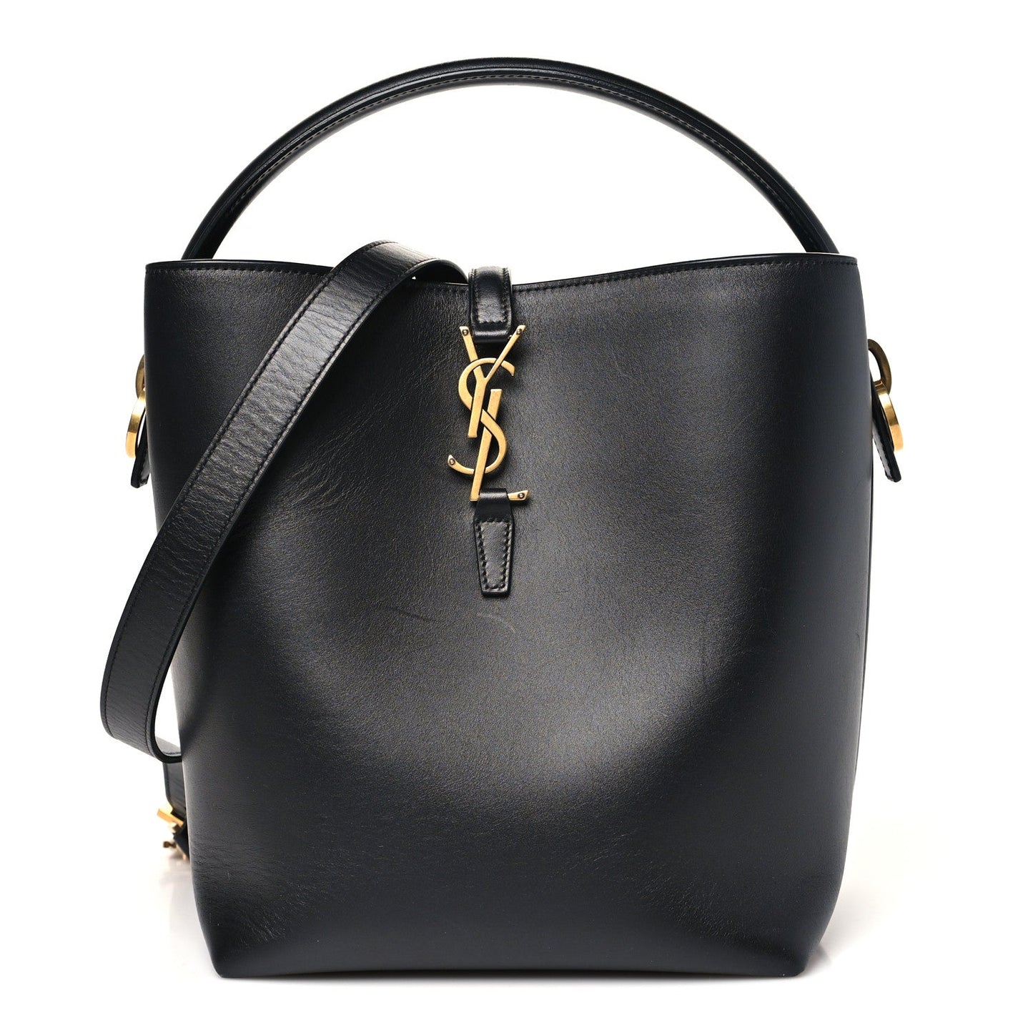 Smooth Shiny Calfskin Monogram Le 37 Bucket Bag Black