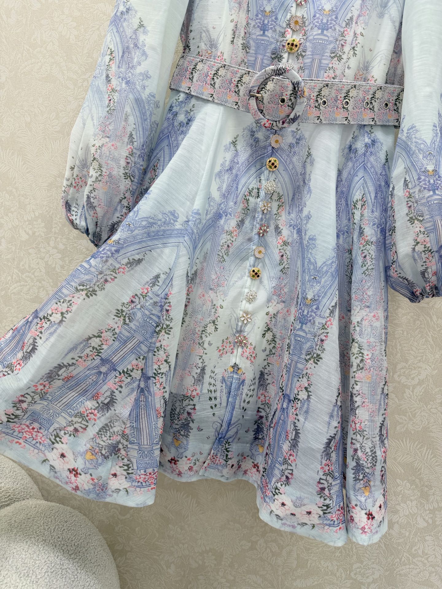 Zimmermann Eden Belted Mini Dress Blue Paisley Cotton 347324