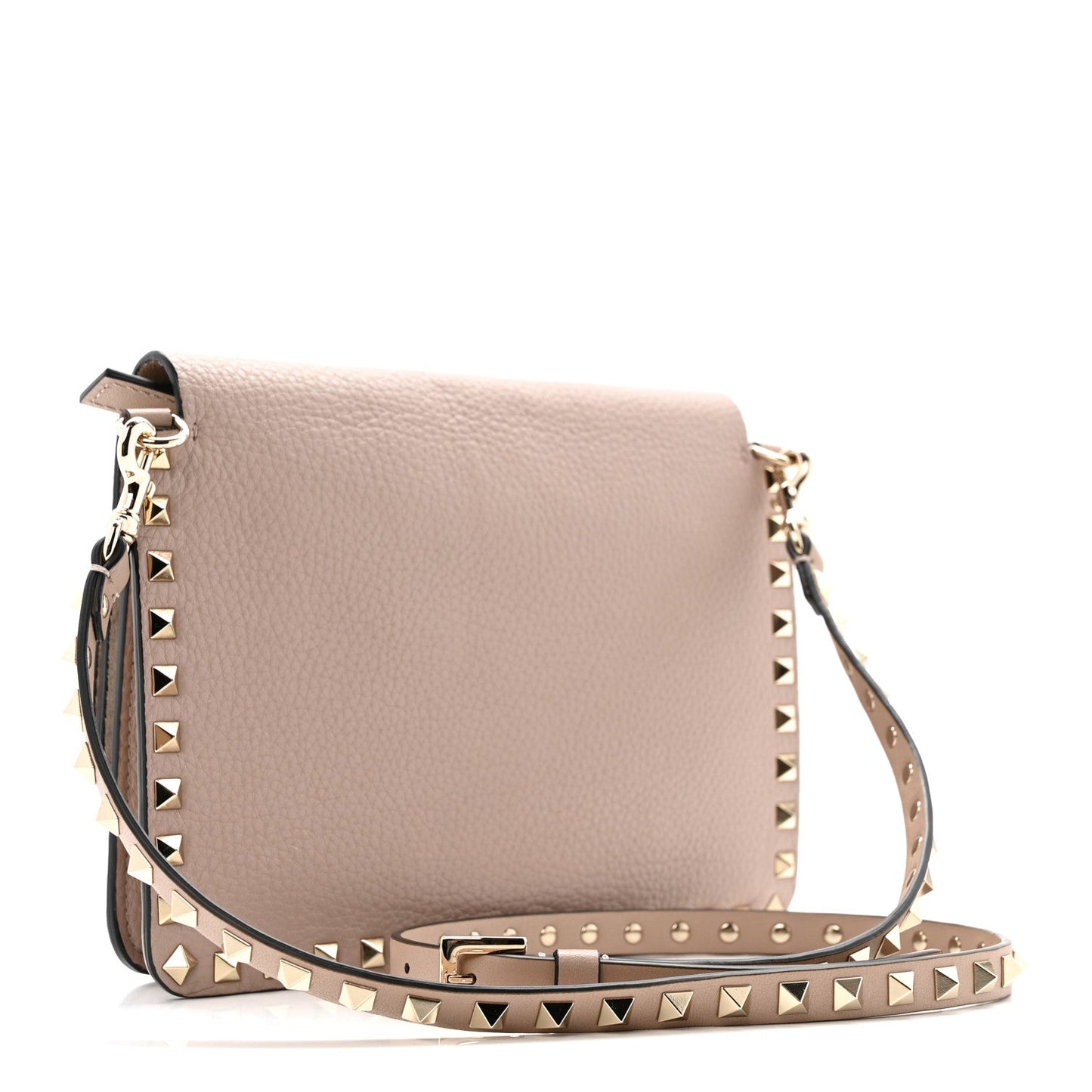 Grained Calfskin Small Rockstud Flap Crossbody Bag Poudre