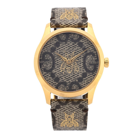 Stainless Steel Canvas 38mm G-Timeless GG Supreme Bee Quartz Watch Brown