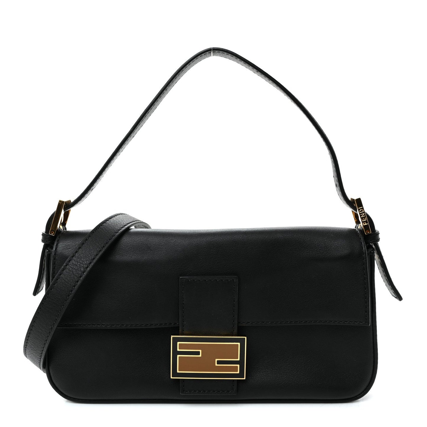 Vitello Flamingo Enamel Baguette Black