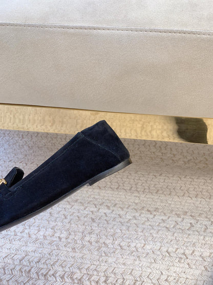 LOAFERS WITH GOLD HARDWARE IN BLACK SUEDE