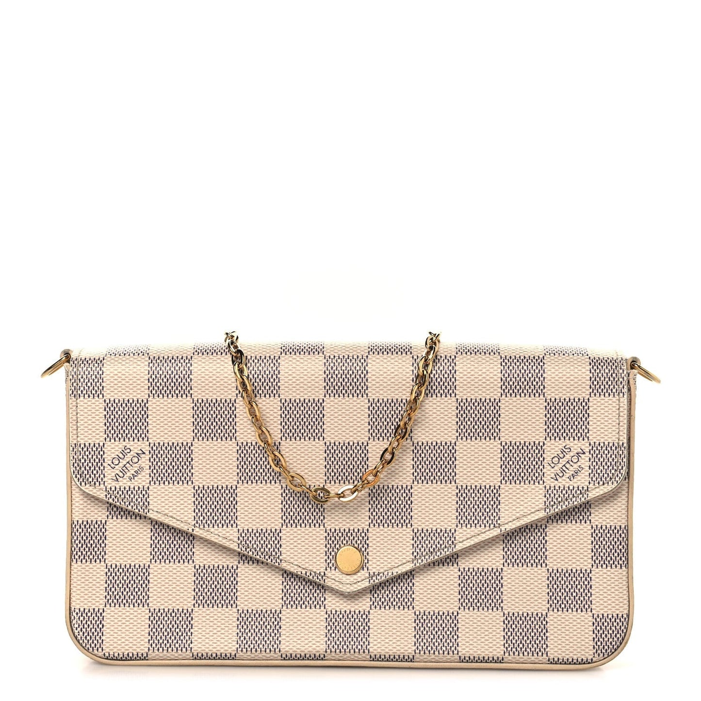 Damier Azur Pochette Felicie Chain Wallet Rose Ballerine
