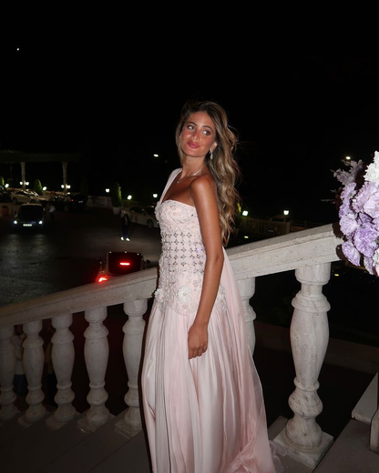Glamorous One Shoulder Pink Chiffon Pleated Beaded Mermaid Party Dress Prom Dress SP446