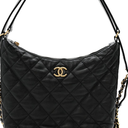 Lambskin Quilted Maxi Hobo Black