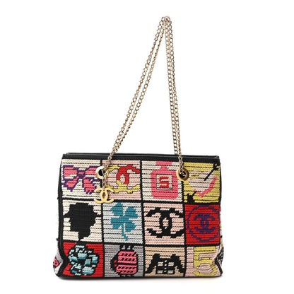 Needlepoint Precious Symbols Shoulder Bag Black
