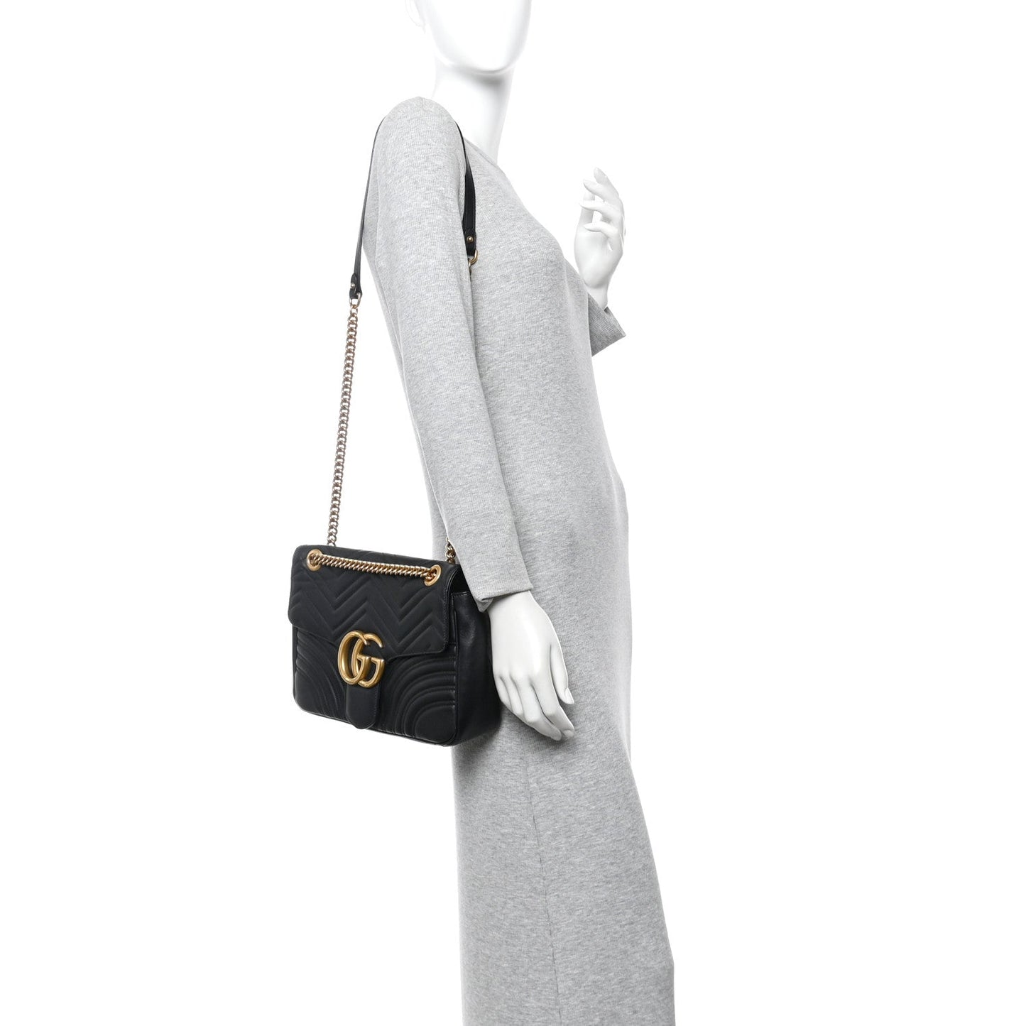 Calfskin Matelasse Medium GG Marmont Shoulder Bag Black