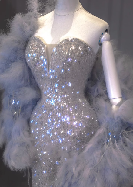 Luxurious Shiny Silver Mermaid Sweetheart Neck Sequin Long Prom Dress Evening Dress P4431