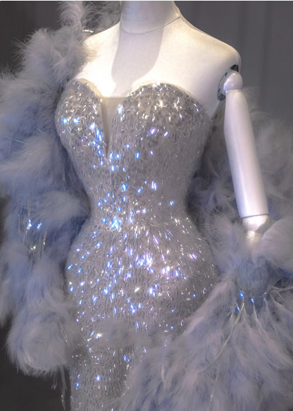 Luxurious Shiny Silver Mermaid Sweetheart Neck Sequin Long Prom Dress Evening Dress P4431