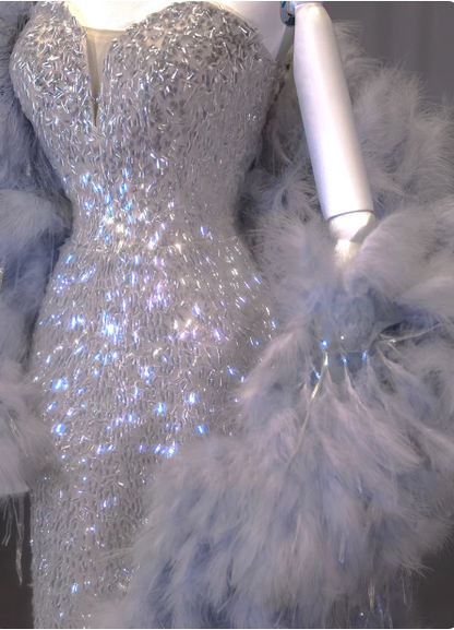 Luxurious Shiny Silver Mermaid Sweetheart Neck Sequin Long Prom Dress Evening Dress P4431