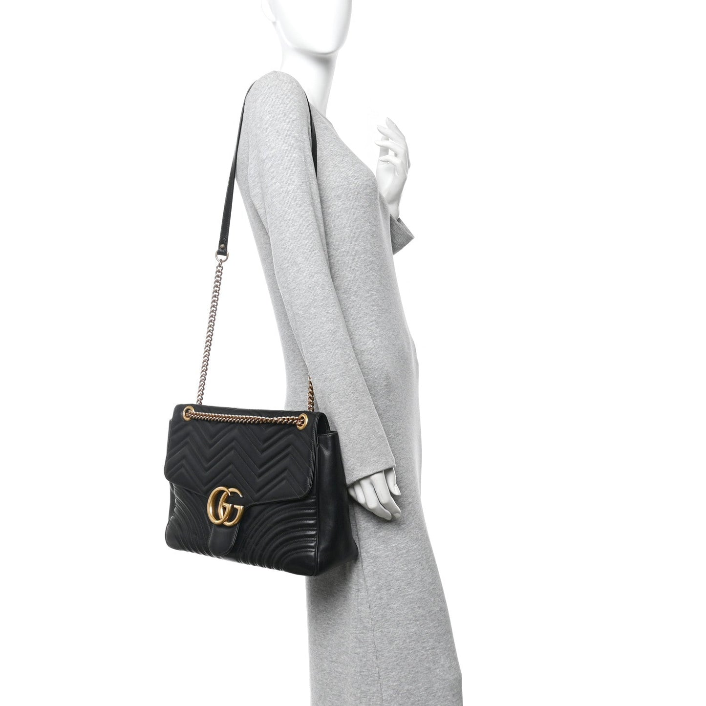 Calfskin Matelasse Large GG Marmont Shoulder Bag Black