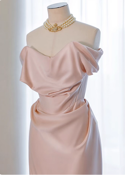Elegant Black Slim-fit Off-the-shoulder Satin Long Prom Dress Evening Dress P4437