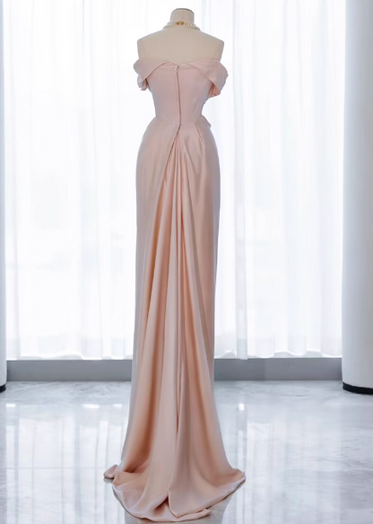Elegant Black Slim-fit Off-the-shoulder Satin Long Prom Dress Evening Dress P4437