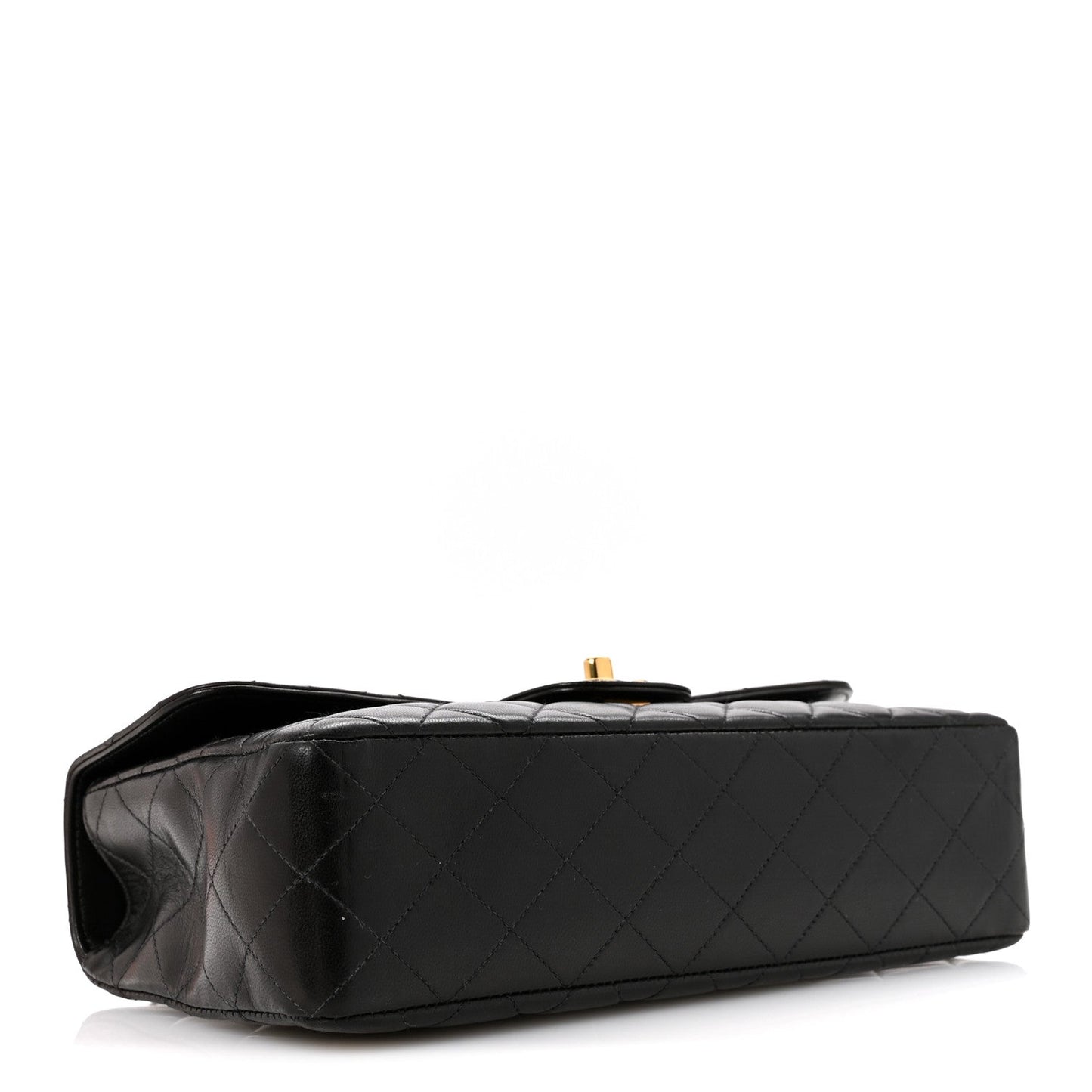 Lambskin Quilted Medium Rectangular Kelly Flap Bag Black