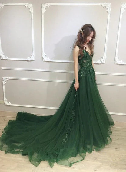 omberprom Low Back Lace V-neckline Party Dress A-line Prom Dress Floor Length Wholesale