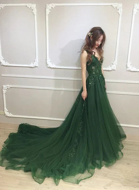 omberprom Low Back Lace V-neckline Party Dress A-line Prom Dress Floor Length Wholesale