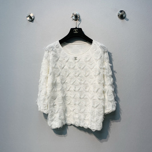CC SS26 Feather-Trimmed Chiffon Top White Chiffon 350962