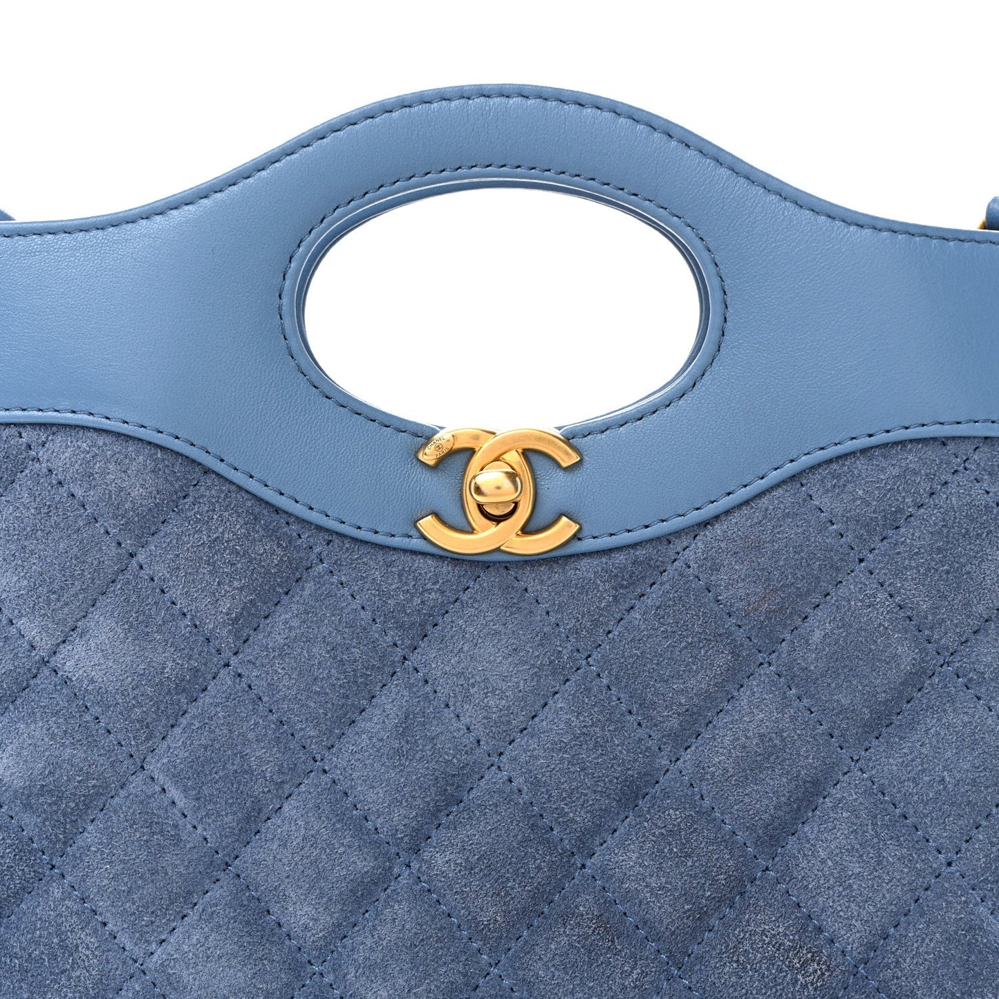 Calfskin Suede Quilted Mini 31 Shopping Bag Blue