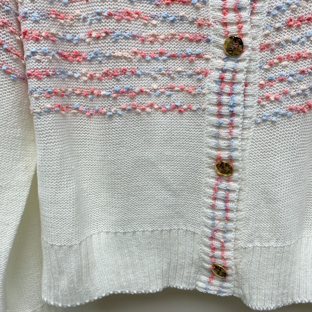 Celine 25 Striped Cardigan White Wool Polyester 281502