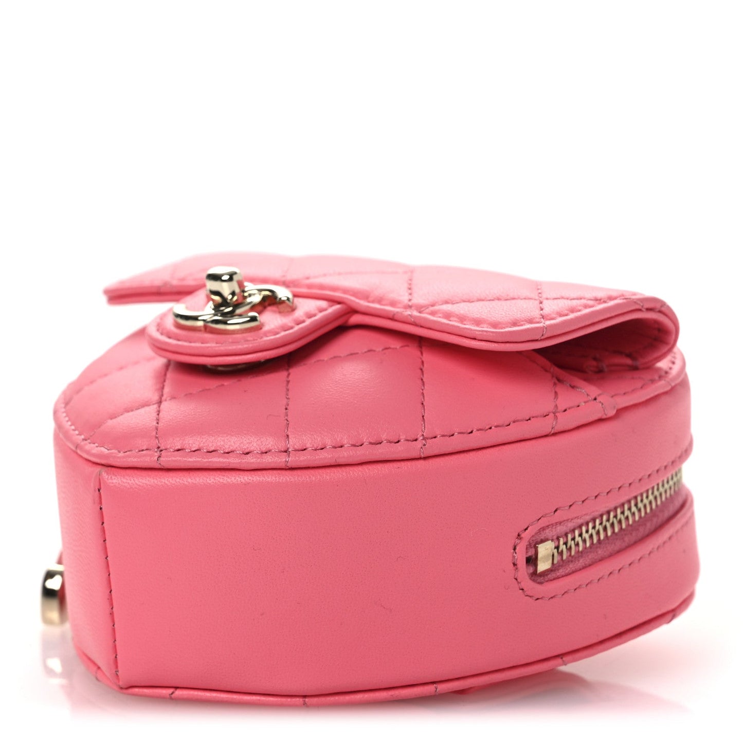 Lambskin Quilted CC In Love Heart Waist Belt Bag With Chain Pink