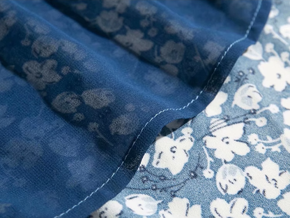 2025 Summer New French Square Neck Blue Temperament Floral Holiday Platycodon Dress R0940