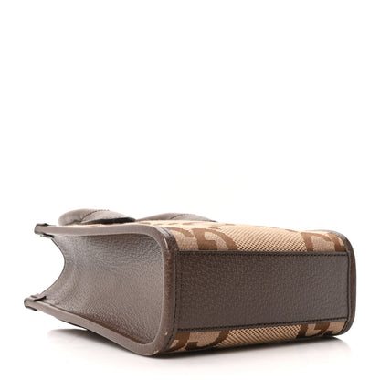Monogram Jumbo GG Textured Dollar Calfskin Web Mini Vertical Tote Camel Ebony New Acero
