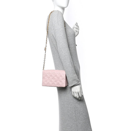 Lambskin Embossed Monogram Pochette Coussin Rose