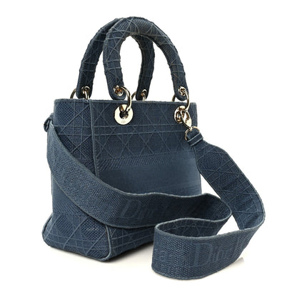 Canvas Embroidered Cannage Medium Lady D-Lite Denim Blue