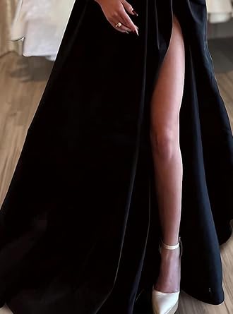 omberprom A-Line Sexy Evening Dress Formal Prom Dress Sweep/Brush Train Long Sleeve Off Shoulder Satin with Pearls Slit