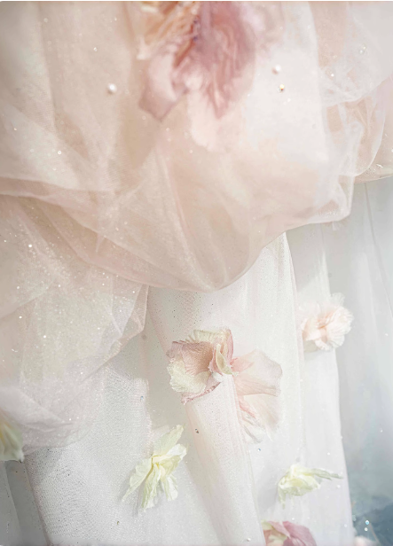 Dreamy Pink-White Off-the-shoulder 3D Floral Tulle Long Ball Gown Evening Dress Sweet 16 Dress P4447