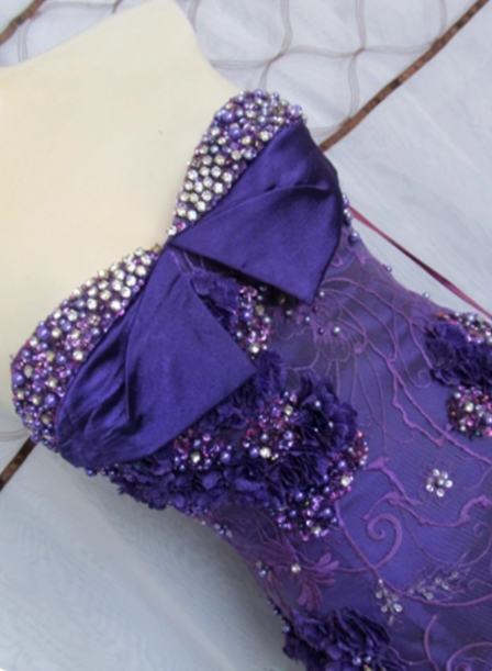 Vintage Deep Purple Mermaid Strapless 3D Floral Beaded Tulle Long Prom Dress Evening Dress P4448
