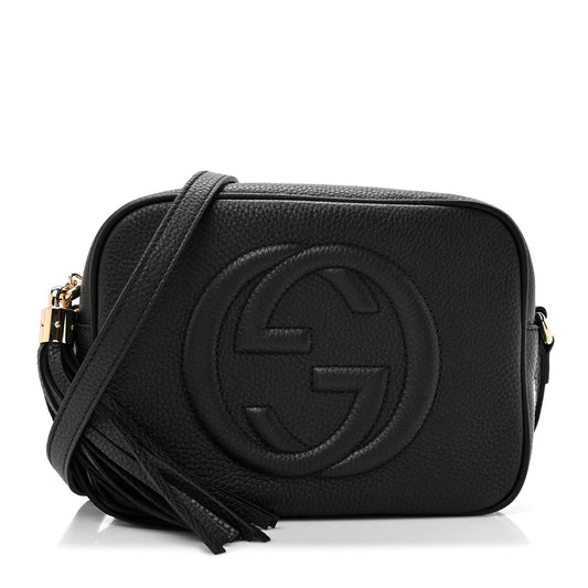 Pebbled Calfskin Small Soho Disco Bag Black