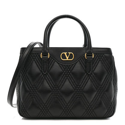 Calfskin Quilted Vlogo Small Top Handle Shoulder Bag Black