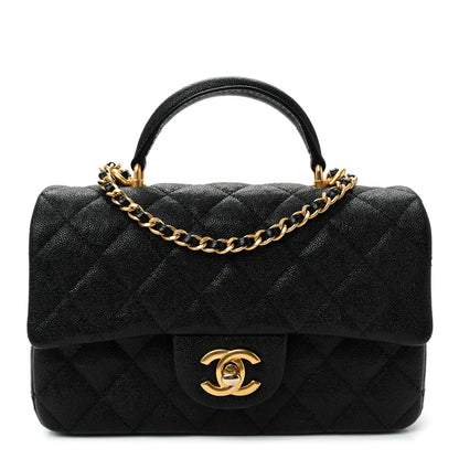 Caviar Quilted Mini Top Handle Rectangular Flap Black