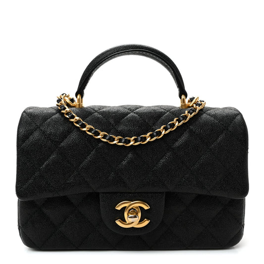 Caviar Quilted Mini Top Handle Rectangular Flap Black