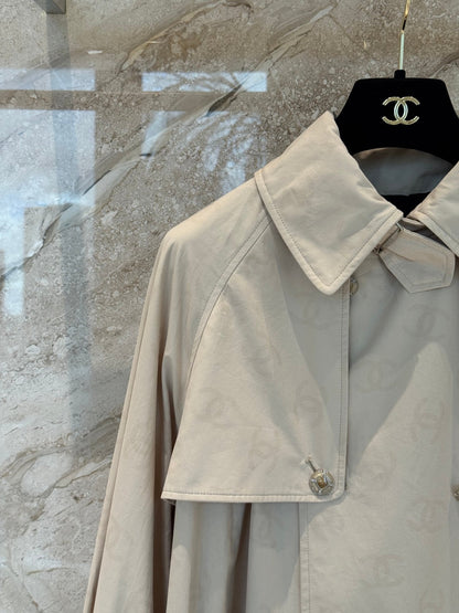 CC 25B Hidden Logo Trench Long Coat Beige Cotton