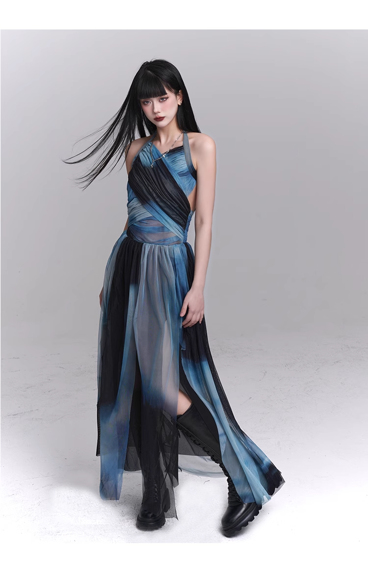 New Fashion Party Blue Chiffon Halter Dress TP2957