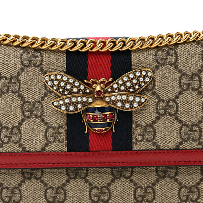GG Supreme Monogram Web Queen Margaret Chain Wallet Red