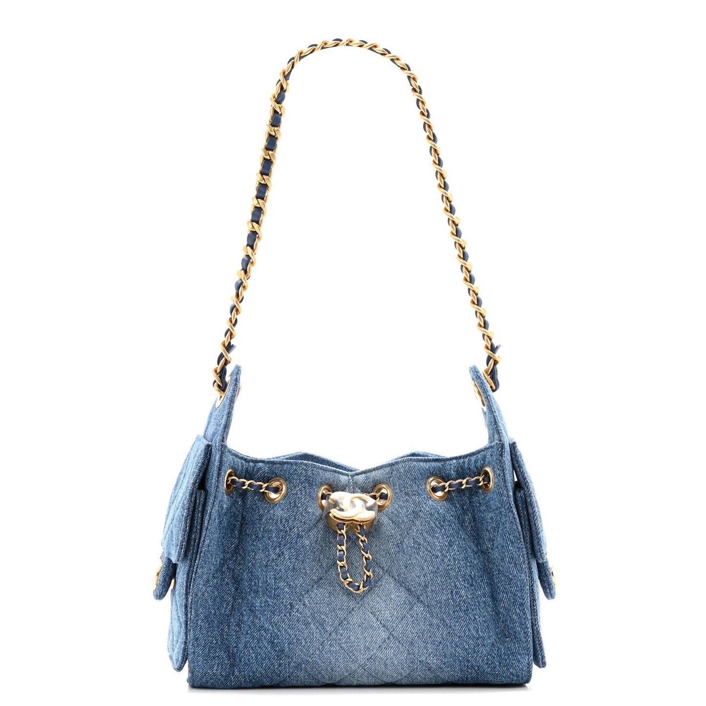 Washed Denim Quilted Mini Chanel 25 Handbag Blue