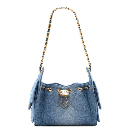 Washed Denim Quilted Mini Chanel 25 Handbag Blue