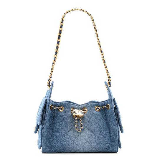 Washed Denim Quilted Mini Chanel 25 Handbag Blue