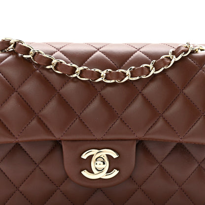 Lambskin Quilted Small Double Flap Dark Brown